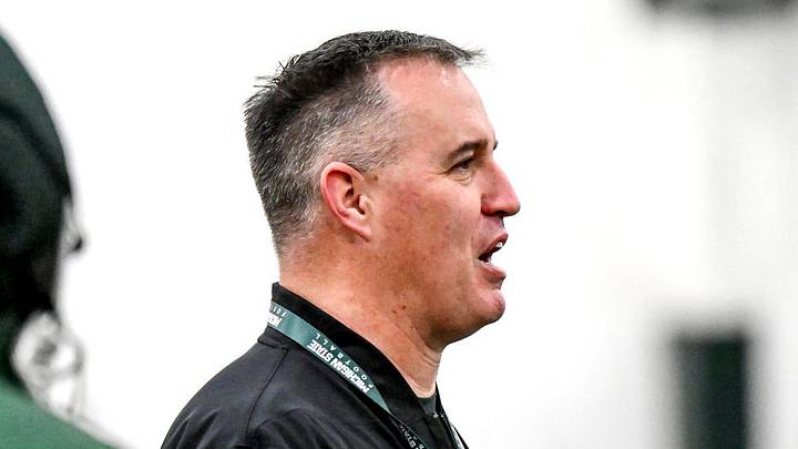 Michigan State's head coach Pat Fitzgerald instructs players during spring football practice on Tuesday, March 24, 2026, in East Lansing. Michigan State's head coach Pat Fitzgerald instructs players during spring football practice on Tuesday, March 24, 2026, in East Lansing.