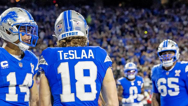 Detroit Lions wide receiver Isaac Teslaa (18) scores a touchdown during the third quarter against the Pittsburgh Steelers 