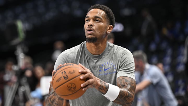 Oct 7, 2024; Dallas, Texas, USA; Dallas Mavericks forward P.J. Washington (25) warms up before the game between the Dallas Mavericks and the Memphis Grizzlies at the American Airlines Center. Mandatory Credit: Jerome Miron-Imagn Images