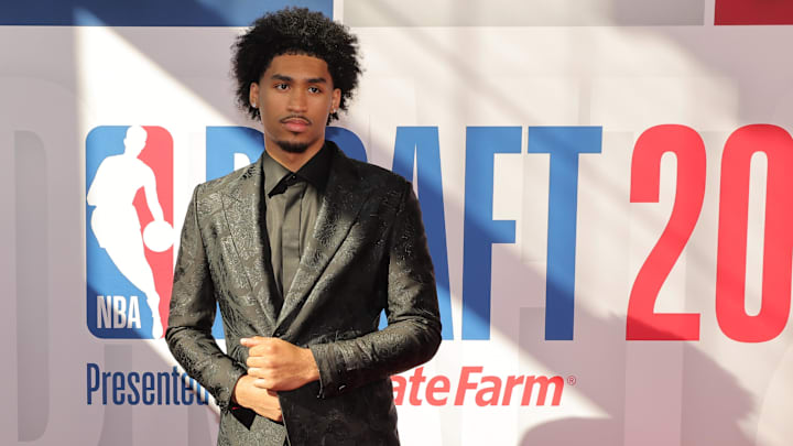 Jun 25, 2025; Brooklyn, NY, USA; Dylan Harper arrives before the first round of the 2025 NBA Draft at Barclays Center.