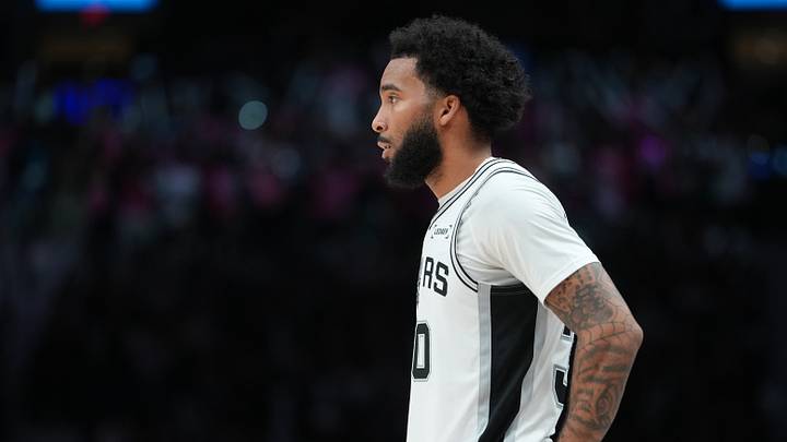 Oct 27, 2026; San Antonio, Texas, USA; San Antonio Spurs forward Julian Champagnie (30) looks over in the second half against the Sacramento Kings at Frost Bank Center. Oct 27, 2026; San Antonio, Texas, USA; San Antonio Spurs forward Julian Champagnie (30) looks over in the second half against the Sacramento Kings at Frost Bank Center.