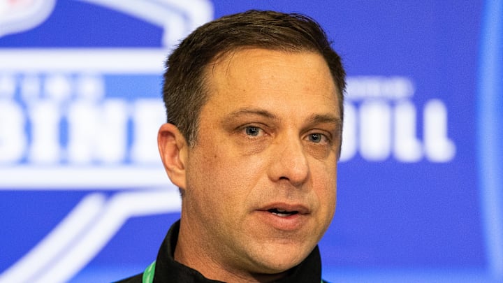 Feb 27, 2024; Indianapolis, IN, USA; Kansas City Chiefs General Manager Brett Veach talks to the media at the 2024 NFL Combine at Indiana Convention Center. Mandatory Credit: Trevor Ruszkowski-Imagn Images Feb 27, 2024; Indianapolis, IN, USA; Kansas City Chiefs General Manager Brett Veach talks to the media at the 2024 NFL Combine at Indiana Convention Center. Mandatory Credit: Trevor Ruszkowski-Imagn Images