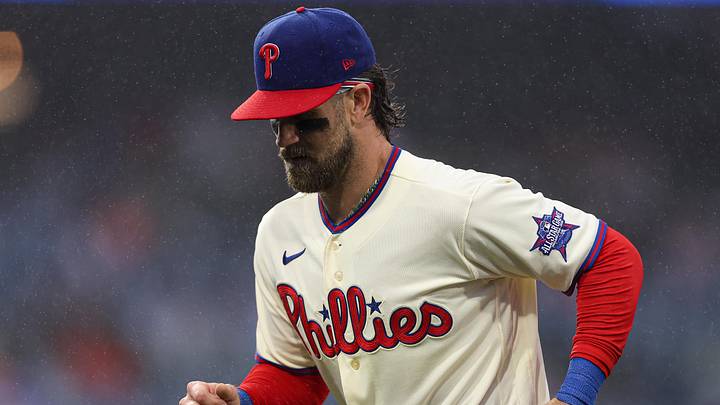 May 23, 2026; Philadelphia, Pennsylvania, USA; Philadelphia Phillies first baseman Bryce Harper (3) during the third inning against the Cleveland Guardians at Citizens Bank Park. 