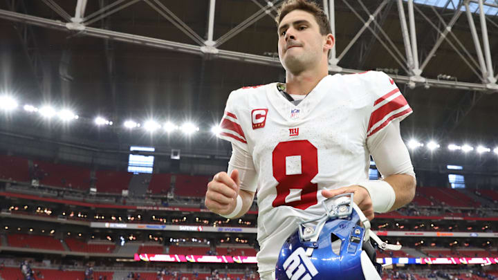 Sep 17, 2023; Glendale, Arizona, USA; New York Giants quarterback Daniel Jones (8) leaves the field