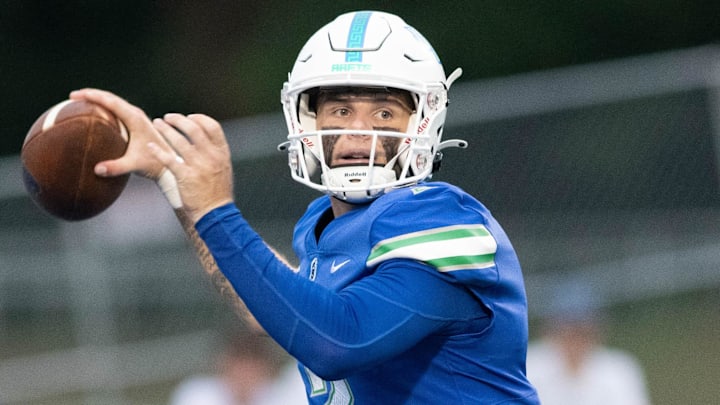 Quarterback Marcus Stokes (2) looks to pass from his own end zone during the McKendree vs UWF football game at the University of West Florida in Pensacola on Thursday, Sept. 5, 2024.