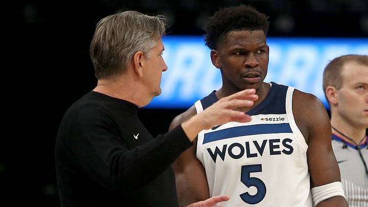Minnesota Timberwolves guard Anthony Edwards (5) talks with head coach Chris Finch during the fourth quarter against the Memphis Grizzlies at FedExForum. Mandatory Credit: Petre Thomas-Imagn Images Minnesota Timberwolves guard Anthony Edwards (5) talks with head coach Chris Finch during the fourth quarter against the Memphis Grizzlies at FedExForum. Mandatory Credit: Petre Thomas-Imagn Images