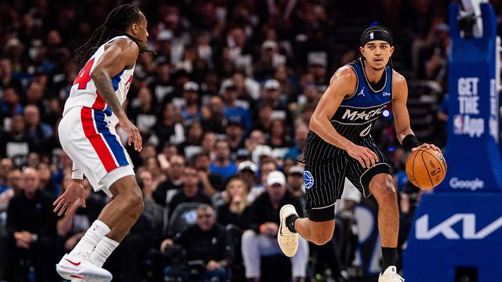 May 1, 2026; Orlando, Florida, USA; Orlando Magic guard Anthony Black (0) dribbles the ball against Detroit Pistons guard Daniss Jenkins (24) in the fourth quarter during game six of the first round of the 2026 NBA Playoffs at Kia Center. Mandatory Credit: Jeremy Reper-Imagn Images May 1, 2026; Orlando, Florida, USA; Orlando Magic guard Anthony Black (0) dribbles the ball against Detroit Pistons guard Daniss Jenkins (24) in the fourth quarter during game six of the first round of the 2026 NBA Playoffs at Kia Center. Mandatory Credit: Jeremy Reper-Imagn Images