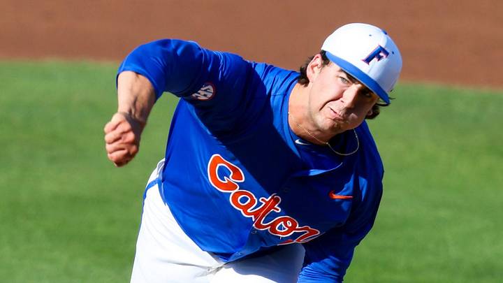 Florida pitcher Liam Peterson (12) pitches durning and NCAA baseball game against Auburn at Condron Family Ballparkin Gainesville, FL on Friday, April 17, 2026. [Alan Youngblood/Gainesville Sun]