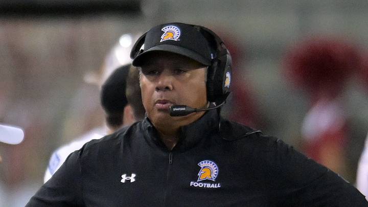 Sep 20, 2024; Pullman, Washington, USA; San Jose State Spartans head coach Ken Niumatalolo walks the sideline during a game against the Washington State Cougars in the first half at Gesa Field at Martin Stadium. Mandatory Credit: James Snook-Imagn Images Sep 20, 2024; Pullman, Washington, USA; San Jose State Spartans head coach Ken Niumatalolo walks the sideline during a game against the Washington State Cougars in the first half at Gesa Field at Martin Stadium. Mandatory Credit: James Snook-Imagn Images