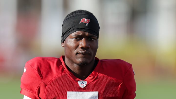 Tampa Bay Buccaneers running back Bucky Irving participates in training camp at AdventHealth Training Center. 