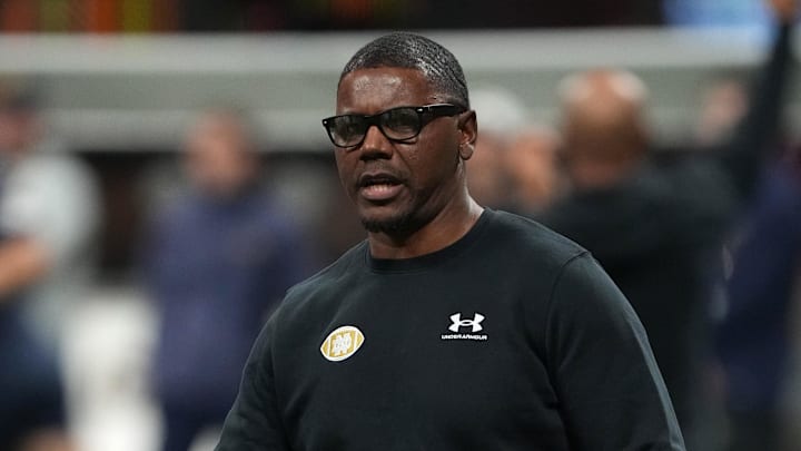 Notre Dame Fighting Irish running backs coach Deland McCullough during practice at Mercedes-Benz Stadium.