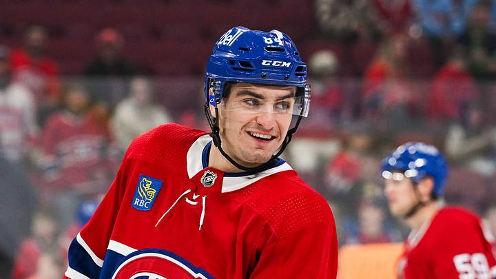 Sep 30, 2023; Montreal, Quebec, CAN; Montreal Canadiens defenseman William Trudeau (84) smiles during warm-up before the game against the Toronto Maple Leafs at Bell Centre. Mandatory Credit: David Kirouac-USA TODAY Sports Sep 30, 2023; Montreal, Quebec, CAN; Montreal Canadiens defenseman William Trudeau (84) smiles during warm-up before the game against the Toronto Maple Leafs at Bell Centre. Mandatory Credit: David Kirouac-USA TODAY Sports