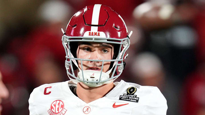 Alabama 's Ty Simpson (15) warms up before the College Football Playoff game between the University of Oklahoma Sooners (OU) and the Alabama Crimson Tide at the Gaylord Family – Oklahoma Memorial Stadium in Norman, Okla., Friday Dec. 19, 2025. Alabama 's Ty Simpson (15) warms up before the College Football Playoff game between the University of Oklahoma Sooners (OU) and the Alabama Crimson Tide at the Gaylord Family – Oklahoma Memorial Stadium in Norman, Okla., Friday Dec. 19, 2025.