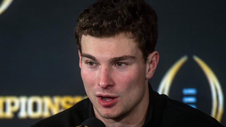 Indiana'ss Fernando Mendoza speaks at the champions press conference on Tuesday, Jan. 20. 2026.
