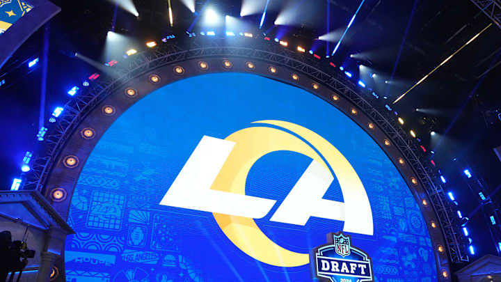 Los Angeles Rams logo at the NFL Draft. Mandatory Credit: Kirby Lee-Imagn Images