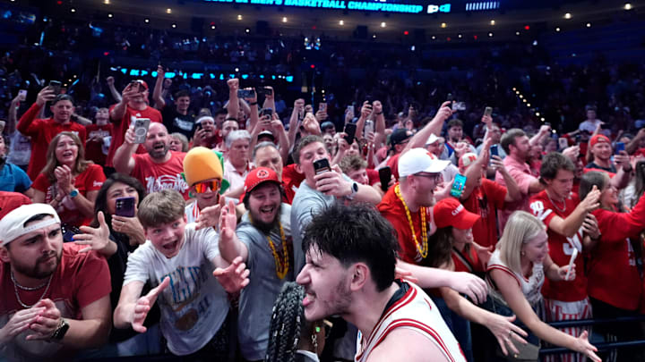 Berke Büyüktuncel celebrates with fans after the Huskers’ win over Vanderbilt in the second round of the NCAA Tournament. Berke Büyüktuncel celebrates with fans after the Huskers’ win over Vanderbilt in the second round of the NCAA Tournament.