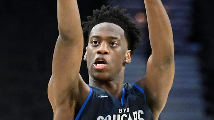 Mar 18, 2026; Portland, OR, USA; BYU Cougars forward AJ Dybantsa (3) shoots the ball during a practice session ahead of the first round of the men's 2026 NCAA Tournament at Moda Center. Mandatory Credit: Craig Strobeck-Imagn Images Mar 18, 2026; Portland, OR, USA; BYU Cougars forward AJ Dybantsa (3) shoots the ball during a practice session ahead of the first round of the men's 2026 NCAA Tournament at Moda Center. Mandatory Credit: Craig Strobeck-Imagn Images