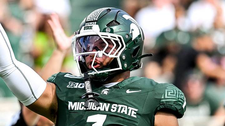 Michigan State’s Kenny Soares Jr. celebrates his sack against Eastern Michigan during the first quarter on Saturday, Sept. 12, 2026, at Spartan Stadium in East Lansing. Michigan State’s Kenny Soares Jr. celebrates his sack against Eastern Michigan during the first quarter on Saturday, Sept. 12, 2026, at Spartan Stadium in East Lansing.