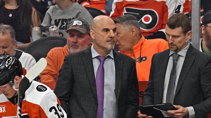 Apr 14, 2026; Philadelphia, Pennsylvania, USA; Philadelphia Flyers head coach Rick Tocchet and assistant coach Jaroslav Svejkovsky against the Montréal Canadiens during the second period at Xfinity Mobile Arena. Mandatory Credit: Eric Hartline-Imagn Images Apr 14, 2026; Philadelphia, Pennsylvania, USA; Philadelphia Flyers head coach Rick Tocchet and assistant coach Jaroslav Svejkovsky against the Montréal Canadiens during the second period at Xfinity Mobile Arena. Mandatory Credit: Eric Hartline-Imagn Images