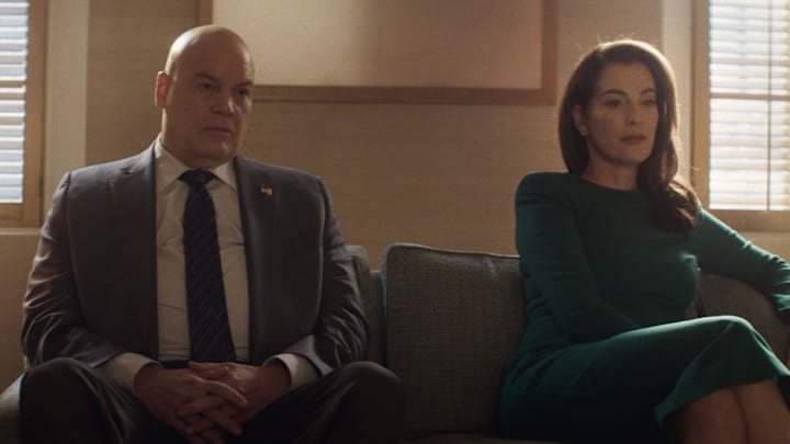 (L-R) Wilson Fisk/Kingpin (Vincent D'Onofrio) and Vanessa Fisk (Ayelet Zurer) in Marvel Television's DAREDEVIL: BORN AGAIN, exclusively on Disney+. 