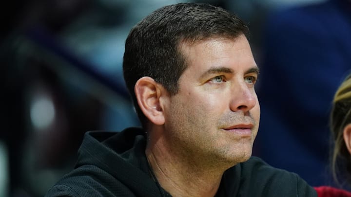 Mar 9, 2025; Uncasville, CT, USA; Boston Celtics general manager Brad Stevens on the sideline as the UConn Huskies take on the Villanova Wildcats in the second half at Mohegan Sun Arena. Mandatory Credit: David Butler II-Imagn Images