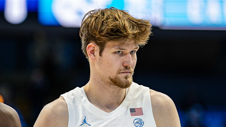 Caleb Wilson, Henri Veesaar and Elijah Davis during North Carolina's exhibition game against Winston-Salem State on Oct. 30, 2025.
