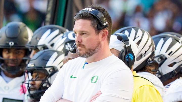 Oregon head coach Dan Lanning watches from the sideline as the Oregon Ducks take on the Texas Tech Red Raiders in the Orange Bowl on Jan. 1, 2026, at Hard Rock Stadium in Miami, Florida. Oregon head coach Dan Lanning watches from the sideline as the Oregon Ducks take on the Texas Tech Red Raiders in the Orange Bowl on Jan. 1, 2026, at Hard Rock Stadium in Miami, Florida.