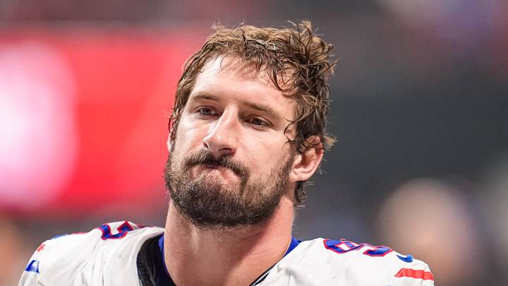 Oct 13, 2025; Atlanta, Georgia, USA; Buffalo Bills defensive end Joey Bosa (97) on the field against the Atlanta Falcons at Mercedes-Benz Stadium. Mandatory Credit: Dale Zanine-Imagn Images