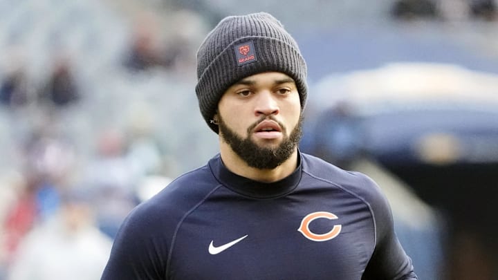 Jan 4, 2026; Chicago, Illinois, USA; Chicago Bears quarterback Caleb Williams (18) warms up before the game between the Chicago Bears and the Detroit Lions at Soldier Field. Mandatory Credit: David Banks-Imagn Images