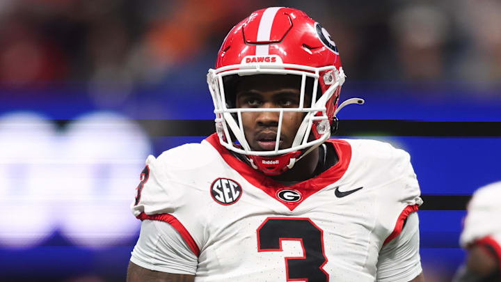 Dec 6, 2025; Atlanta, GA, USA; Georgia Bulldogs linebacker CJ Allen (3) looks on during the first quarter against the Alabama Crimson Tide during the 2025 SEC Championship game at Mercedes-Benz Stadium. Mandatory Credit: Brett Davis-Imagn Images