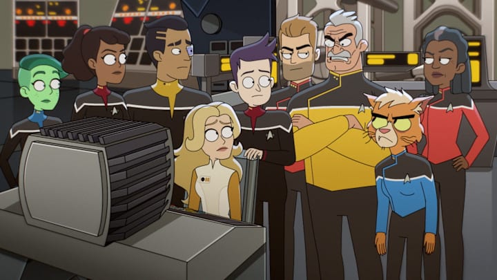 “Crisis Point 2: Paradoxus" - Ep#308-- Noel Wells as Ensign Tendi, Tawny Newsome as Ensign Beckett Mariner, Eugene Cordero as Ensign Rutherford, Jack Quaid as Ensign Brad Boimler, Jerry O'Conell as Commander Ransom, Fred Tatasciore as Lieutenant Shaxs, Gillian Vigman as Doctor T'Ana and Dawnn Lewis as Captain Carol Freeman in STAR TREK: LOWER DECKS streaming on Paramount+ series . Photo: PARAMOUNT+ ©2022 CBS Interactive, Inc. All Rights Reserved **Best Possible Screen Grab**