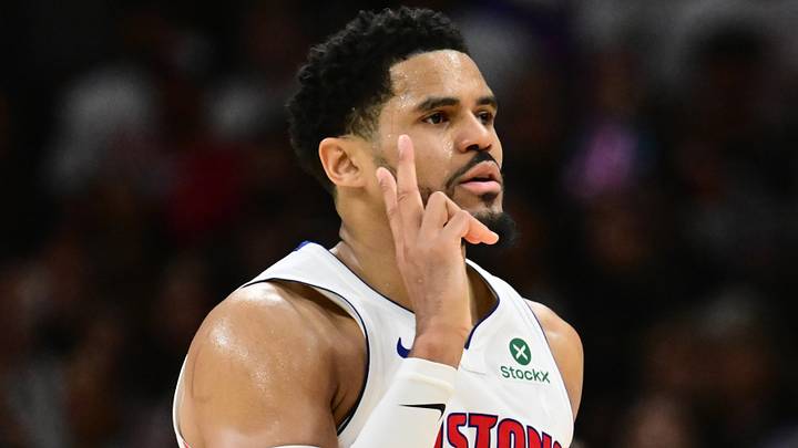 May 9, 2026; Cleveland, Ohio, USA; Detroit Pistons forward Tobias Harris (12) celebrates after hitting a three point basket against the Cleveland Cavaliers during the second half of game three in the second round of the 2026 NBA Playoffs at Rocket Arena. Mandatory Credit: Ken Blaze-Imagn Images May 9, 2026; Cleveland, Ohio, USA; Detroit Pistons forward Tobias Harris (12) celebrates after hitting a three point basket against the Cleveland Cavaliers during the second half of game three in the second round of the 2026 NBA Playoffs at Rocket Arena. Mandatory Credit: Ken Blaze-Imagn Images
