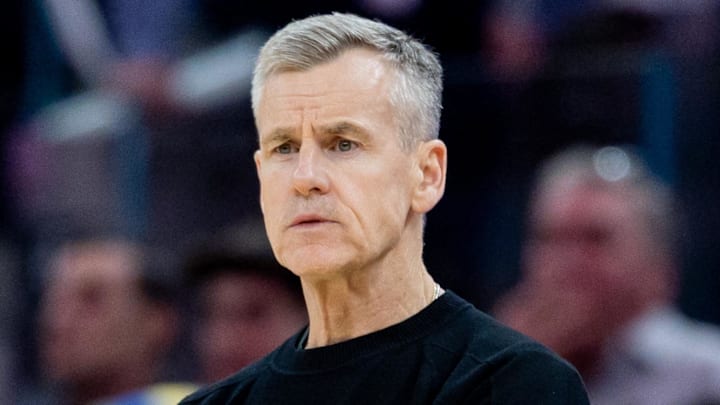 Mar 10, 2026; San Francisco, California, USA; Chicago Bulls head coach Billy Donovan watches the action during the third quarter against the Golden State Warriors at Chase Center. Mandatory Credit: Bob Kupbens-Imagn Images