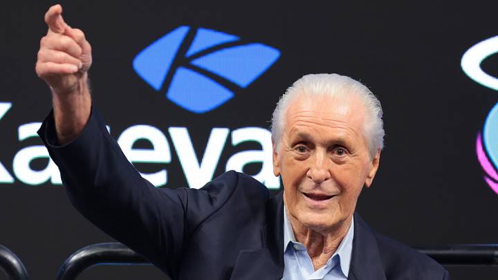 Miami Heat president Pat Riley reacts (Mandatory Credit: Sam Navarro-Imagn Images)