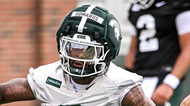 Michigan State running back Cam Edwards runs a drill during football practice on Thursday, Aug. 6, 2026, in East Lansing. Michigan State running back Cam Edwards runs a drill during football practice on Thursday, Aug. 6, 2026, in East Lansing.