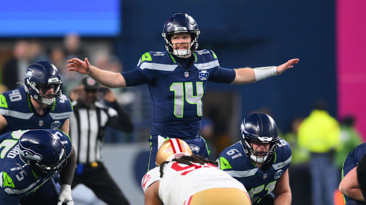 Seahawks quarterback Sam Darnold was 12-for-17 for 124 passing yards on Saturday—and Seattle won by a score of 41–6.