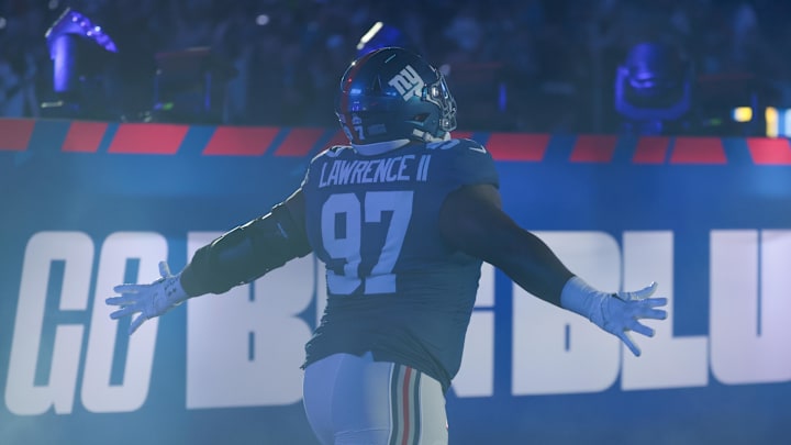Oct 9, 2025; East Rutherford, New Jersey, USA; New York Giants defensive tackle Dexter Lawrence II (97) runs onto the field prior to the game against the Philadelphia Eagles at MetLife Stadium. Mandatory Credit: Vincent Carchietta-Imagn Images Oct 9, 2025; East Rutherford, New Jersey, USA; New York Giants defensive tackle Dexter Lawrence II (97) runs onto the field prior to the game against the Philadelphia Eagles at MetLife Stadium. Mandatory Credit: Vincent Carchietta-Imagn Images