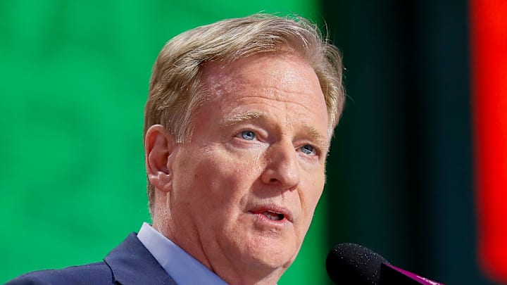 NFL Commissioner Roger Goodell welcomes fans to the 2025 NFL Draft before the first round on Thursday, April 24, 2025, at Lambeau Field in Green Bay, Wisconsin. The draft runs through April 26.
Tork Mason/USA TODAY NETWORK-Wisconsin