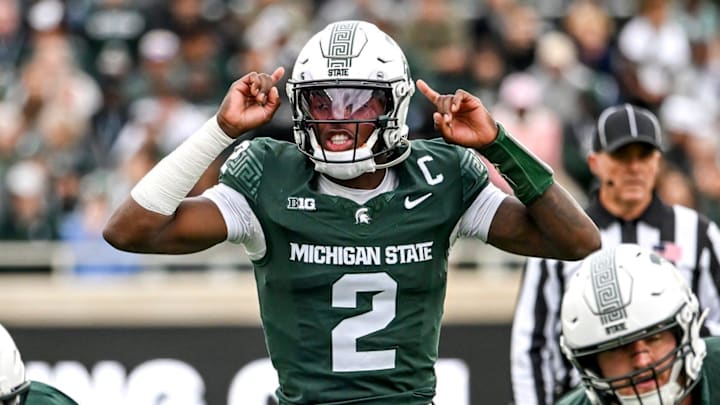 Michigan State's Aidan Chiles prepares for the snap against UCLA during the first quarter on Saturday, Oct. 11, 2025, at Spartan Stadium in East Lansing. Michigan State's Aidan Chiles prepares for the snap against UCLA during the first quarter on Saturday, Oct. 11, 2025, at Spartan Stadium in East Lansing.