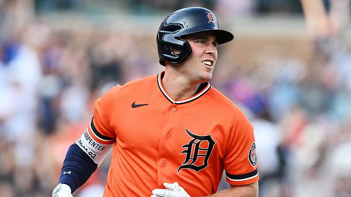 Detroit Tigers right fielder Kerry Carpenter (30) rounds the bases after hitting a two-run home run. Detroit Tigers right fielder Kerry Carpenter (30) rounds the bases after hitting a two-run home run.