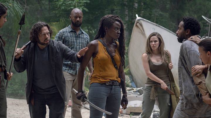 Danai Gurira as Michonne, Dan Fogler as Luke, Kenric Green as Scott, Alex Sgambati as Jules, Kevin Carrol as Virgil - The Walking Dead in Season 10, Episode 8 Danai Gurira as Michonne, Dan Fogler as Luke, Kenric Green as Scott, Alex Sgambati as Jules, Kevin Carrol as Virgil - The Walking Dead in Season 10, Episode 8