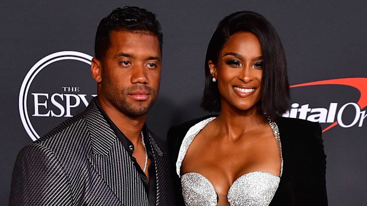 Jul 20, 2022; Los Angeles, CA, USA; Denver Broncos quarterback Russell Wilson and recording artist Ciara arrive at the Red Carpet for the 2022 ESPY at Dolby Theater.