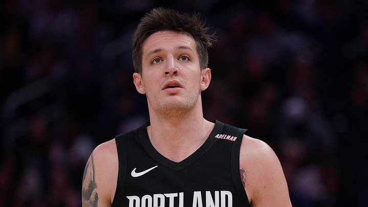 Oct 16, 2026; San Francisco, California, USA;  Portland Trail Blazers forward Vit Krejci (27) waits for play to resume against the Golden State Warriors in the third quarter at Chase Center. Mandatory Credit: David Gonzales-Imagn Images