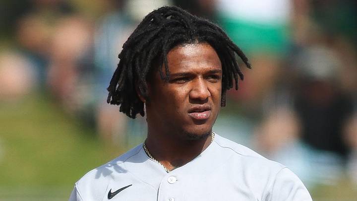 Apr 18, 2026; West Sacramento, California, USA; Chicago White Sox shortstop Luisangel Acuna (0) looks on after stealing second base during the ninth inning against the Athletics at Sutter Health Park. Mandatory Credit: Scott Marshall-Imagn Images