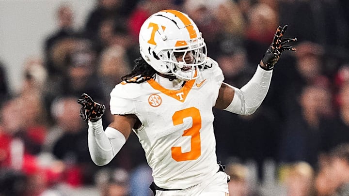 Tennessee defensive back Jermod McCoy celebrates after a play against the Georgia Bulldogs. 