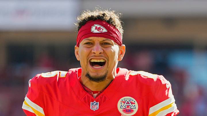Oct 19, 2025; Kansas City, Missouri, USA; Kansas City Chiefs quarterback Patrick Mahomes (15) gets ready prior to a game against the Las Vegas Raiders at GEHA Field at Arrowhead Stadium. Mandatory Credit: Jay Biggerstaff-Imagn Images