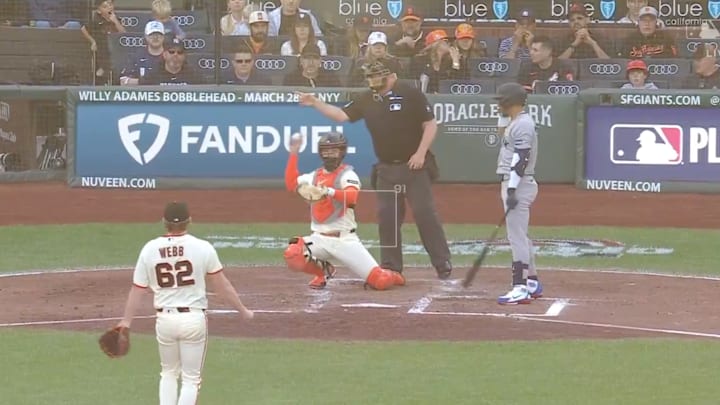New York Yankees shortstop José Caballero made the first ABS challenge in MLB history against the San Francisco Giants. He lost. 
