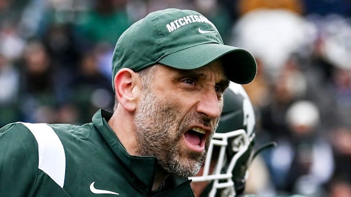 Michigan State's defensive coordinator Joe Rossi works with the linebackers during the Spring Showcase on Saturday, April 20, 2024, at Spartan Stadium in East Lansing. Michigan State's defensive coordinator Joe Rossi works with the linebackers during the Spring Showcase on Saturday, April 20, 2024, at Spartan Stadium in East Lansing.