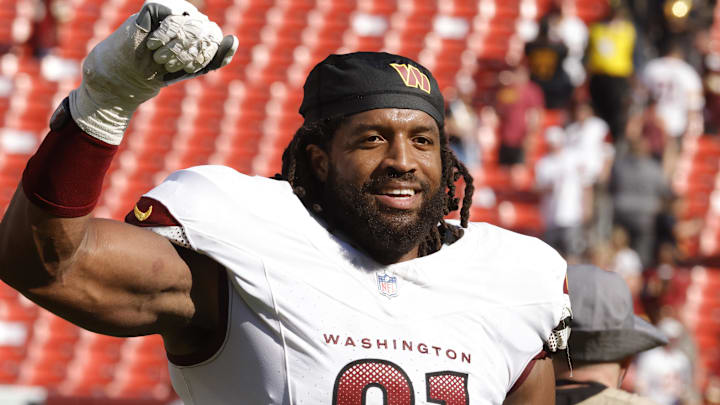 Sep 7, 2025; Landover, Maryland, USA; Washington Commanders defensive end Deatrich Wise Jr. (91) walks off the field after the game against the New York Giants at Northwest Stadium. Mandatory Credit: Amber Searls-Imagn Images