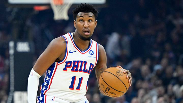 Philadelphia 76ers forward Justin Edwards (11) looks to pass in the first quarter against the Cleveland Cavaliers at Rocket Arena. 